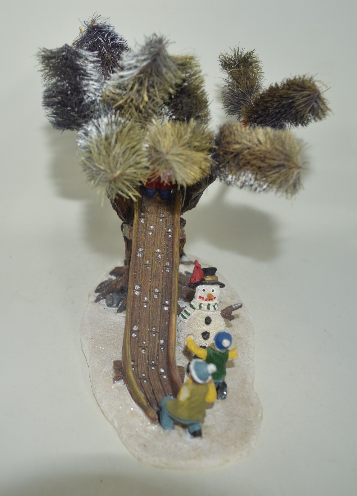 Christmas Village Children On Slide Playground Winter Play Tree Snowman
