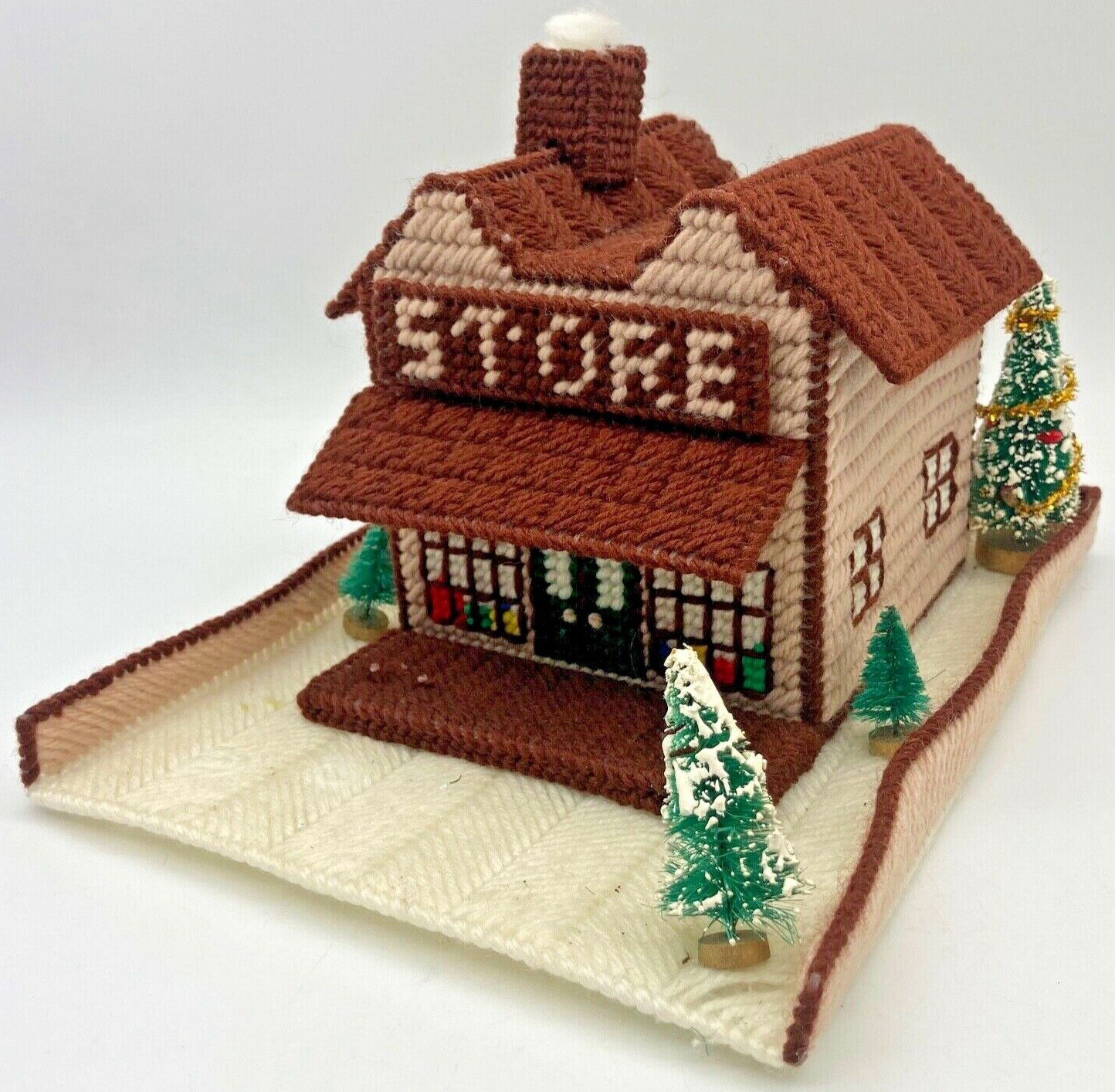 Vintage 1970s Handmade Crochet 6″ Inch General Store Christmas Village Decor