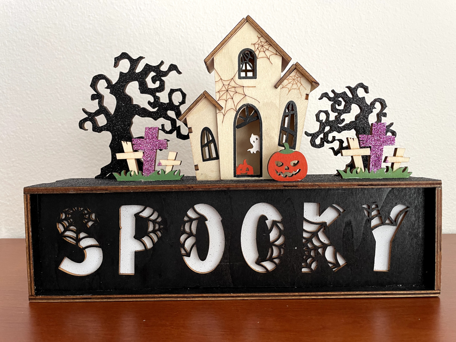 Halloween Laser Cut SPOOKY House with Cemetery and Lights
