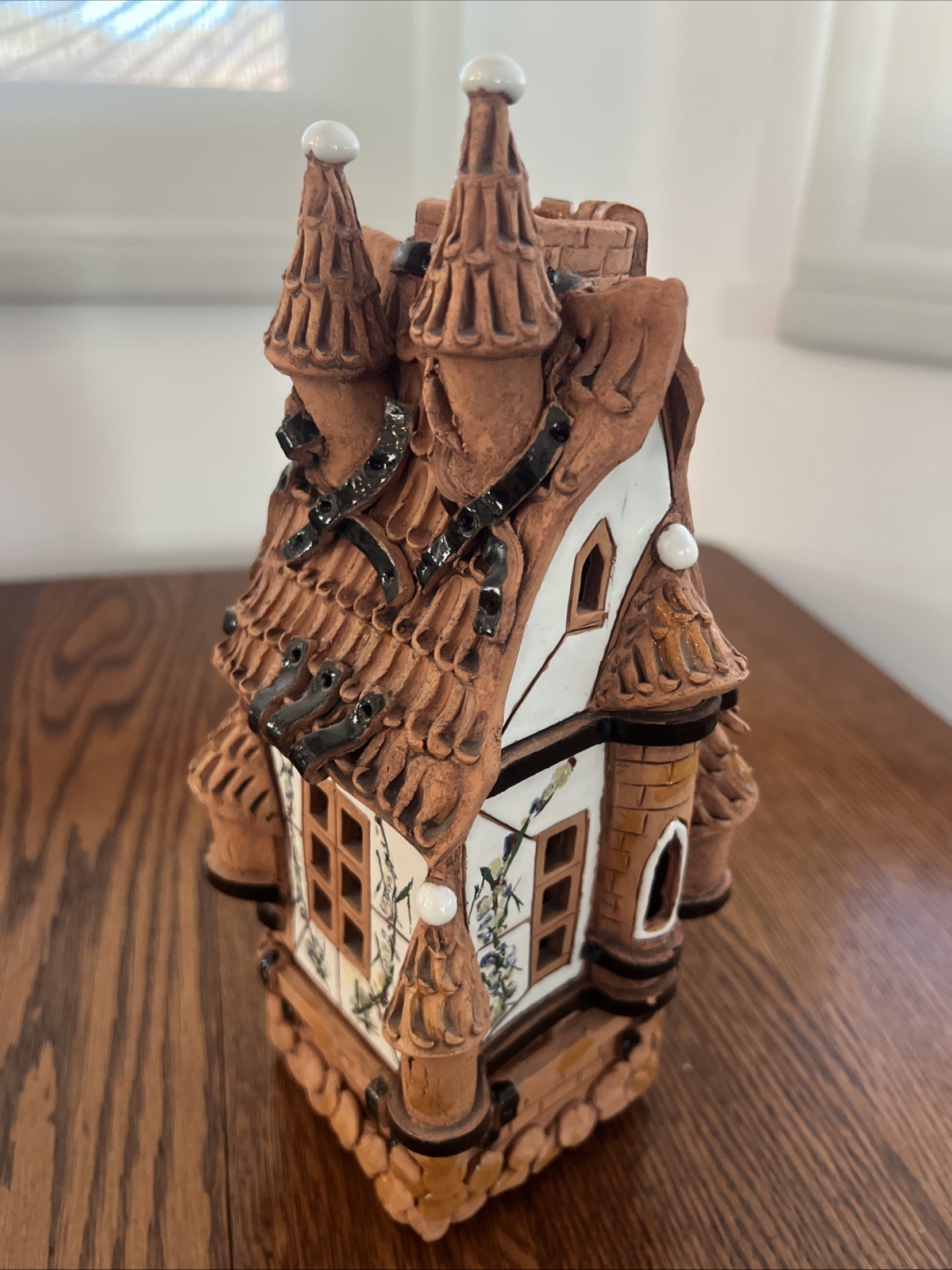 Terra Cotta Ceramic House Tea Light Incense burner Candle Holder Tile handmade 2