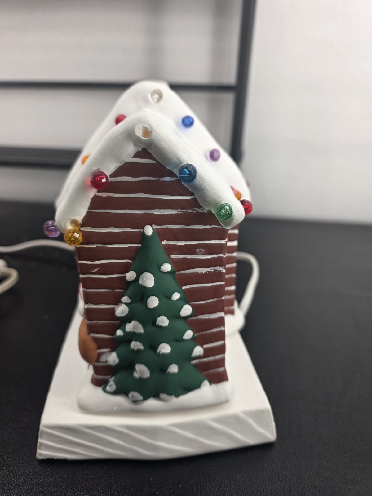 Vintage Hand Painted Ceramic Christmas House Lighted Peg Light Village Decor 8″