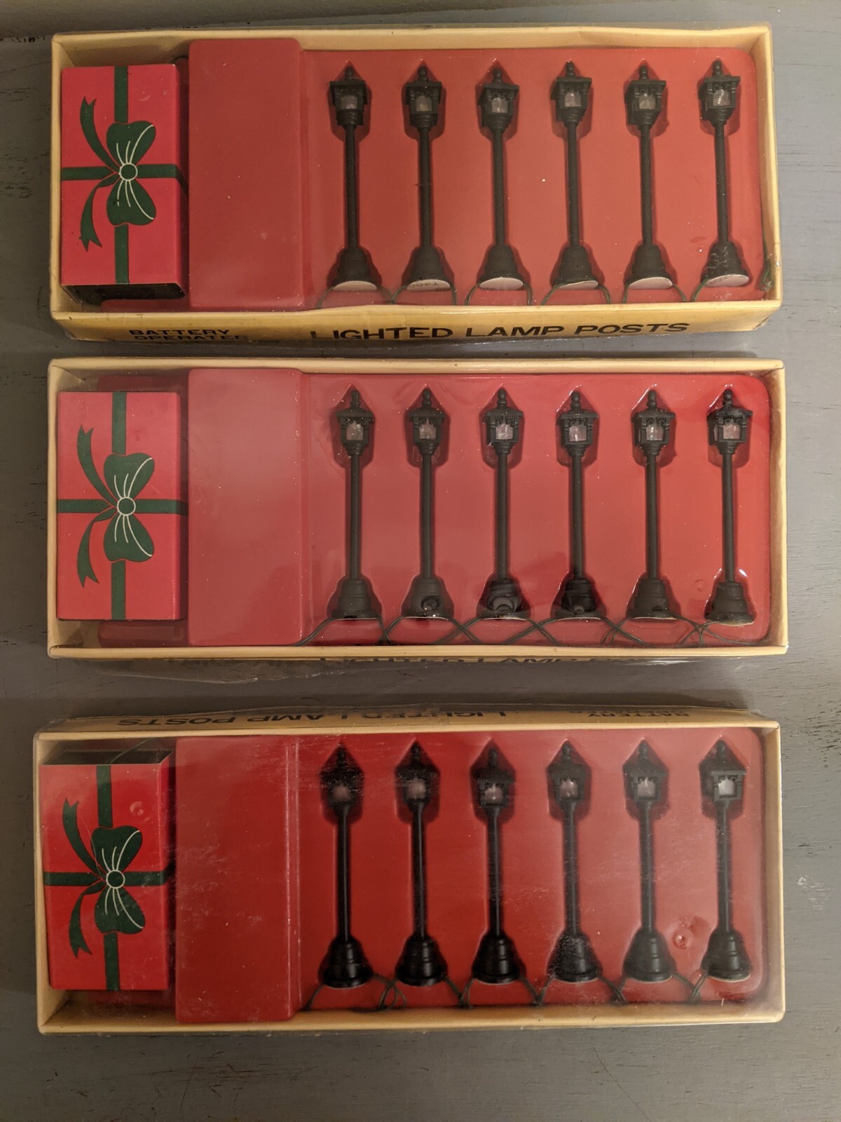 Vintage NOS Miniature Light Posts Street Lamps Christmas Village 3.75in – 3 Pckg