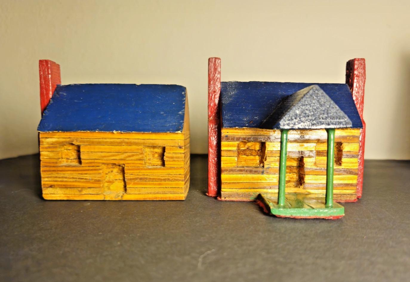 Hand‑Carved & Hand‑Painted Wooden Mini Village Set – Artisan Folk Art Décor