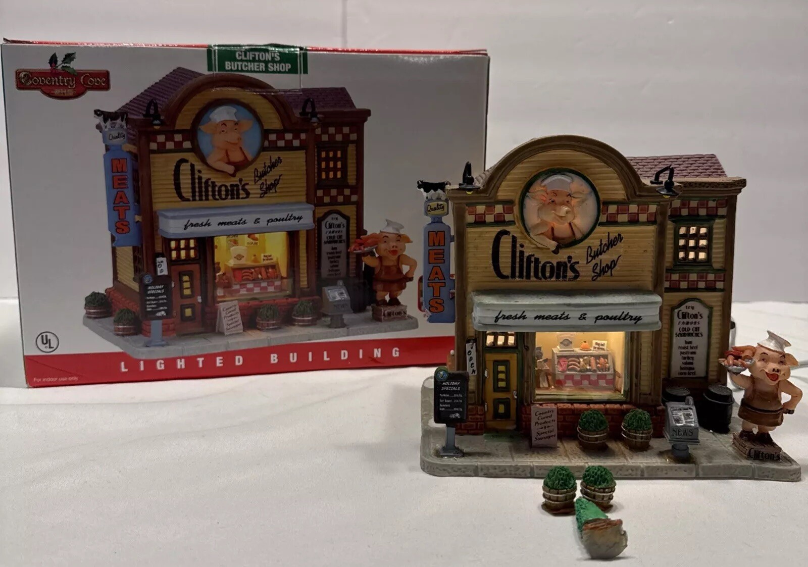 LEMAX 75517 CLIFTON’S BUTCHER SHOP COVENTRY COVE LIGHTED BUILDING