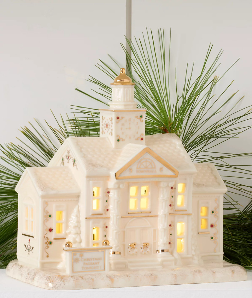 Lenox Mistletoe Park Town Hall Clock Tower Lighted Christmas Village Decor House