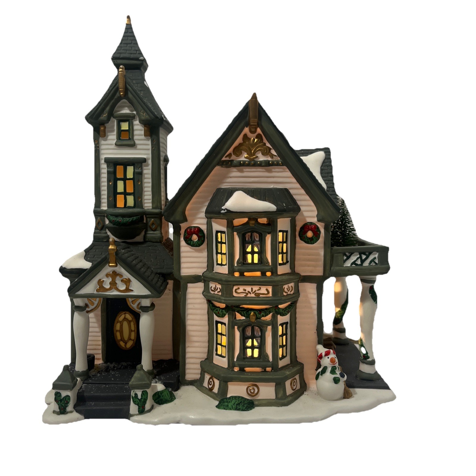 2002 O’Wells White Green House Christmas Village Limited Edition 8.5x6x10 Inch