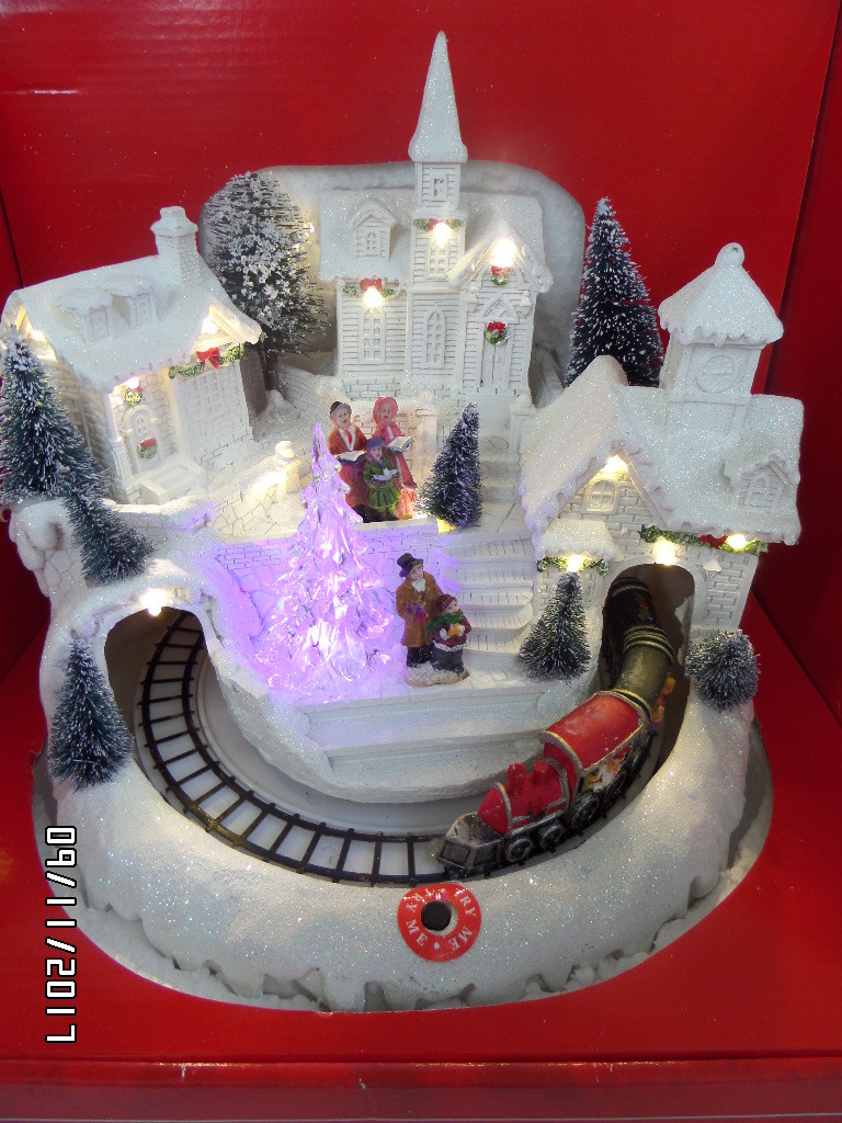 Animated Lighted Musical Snow Winter White Christmas Village W/ Revolving Train