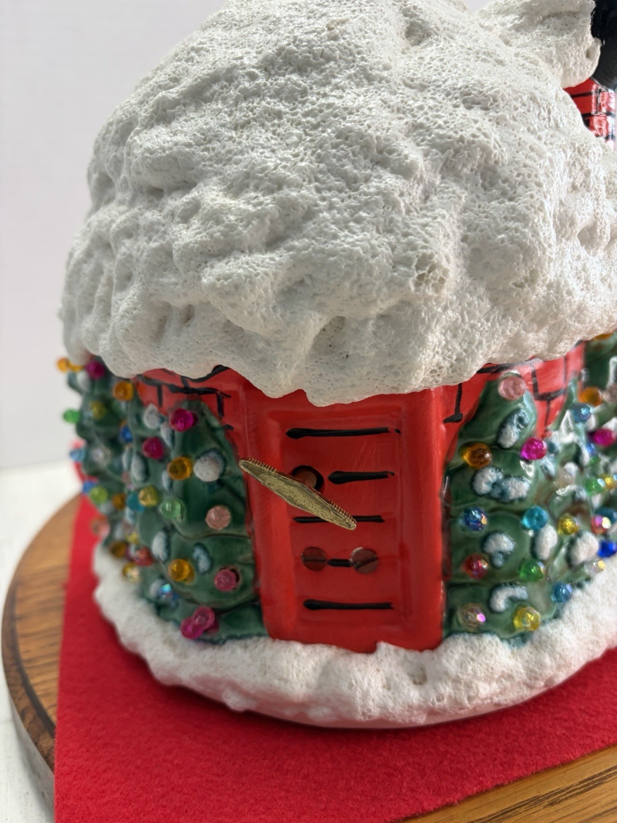 Vintage Ceramic Christmas House with Snowman and Santa