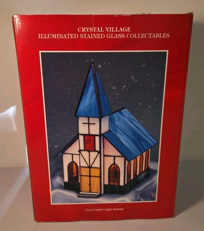 1994 Crystal Village. Illuminated Stained Glass Collectibles. Unopened In box.