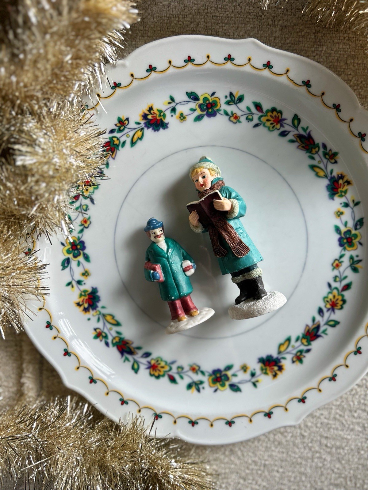 Christmas Village Figurine Large Vintage Set Of Two Heritage Ceramic Hand Paint