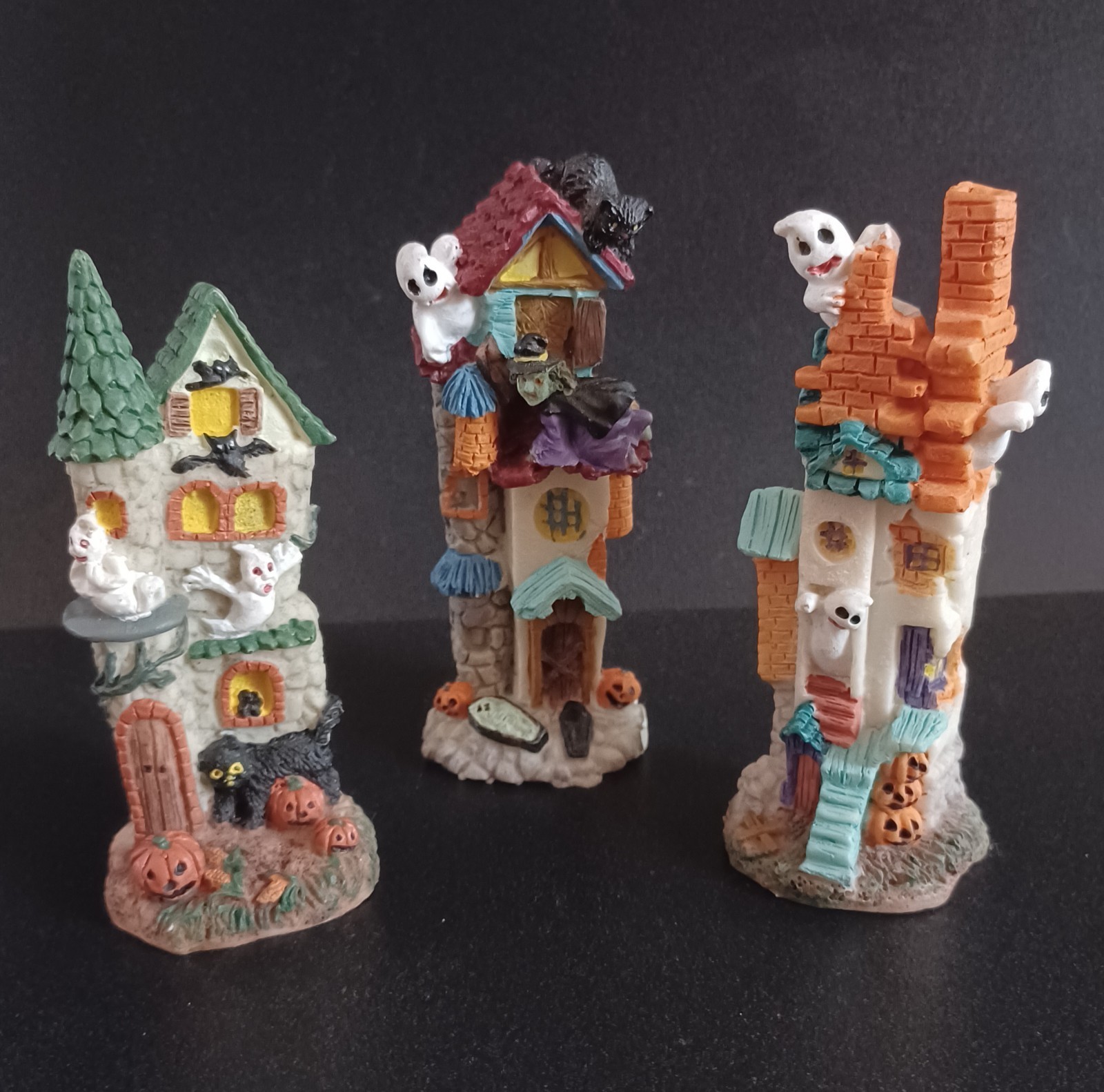 Set Of 3 Vintage Halloween Village Houses slim Accessories Halloween Decor