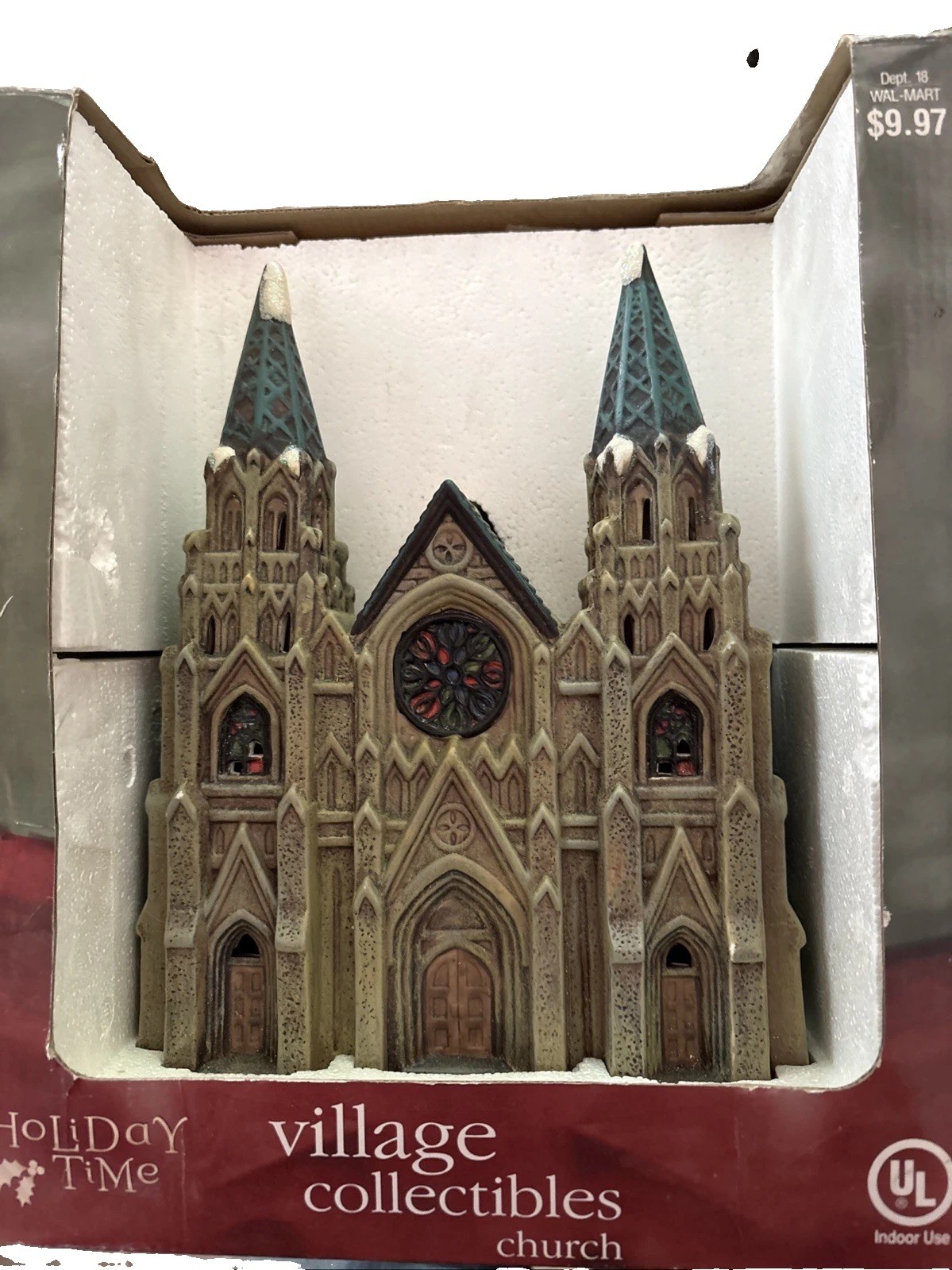 VTG Holiday Time Village Collectibles Lighted Church Cathedral 10” Tall Lighted