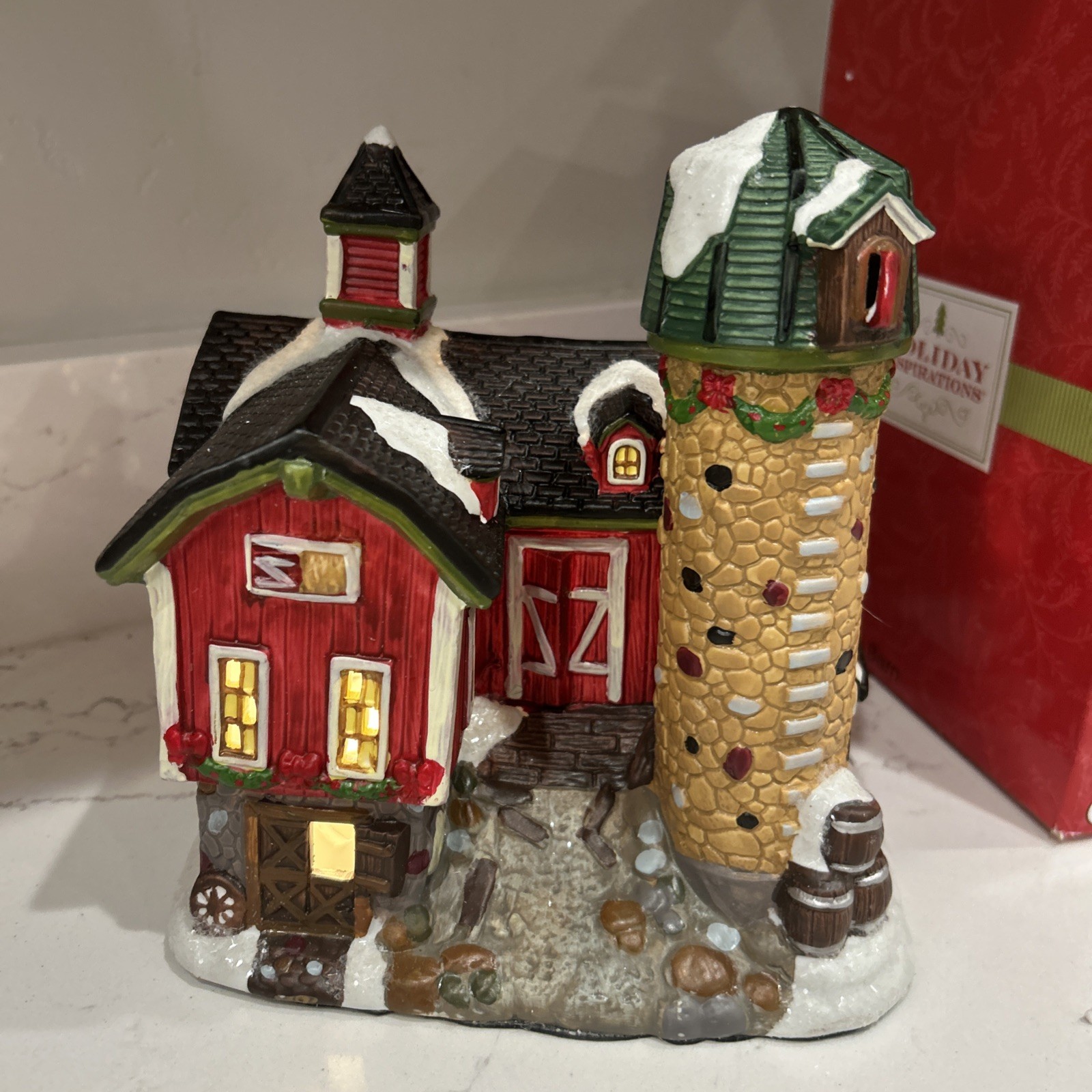 Holiday Inspirations Red Barn, Christmas Village 2012 Porcelain Lighted Building