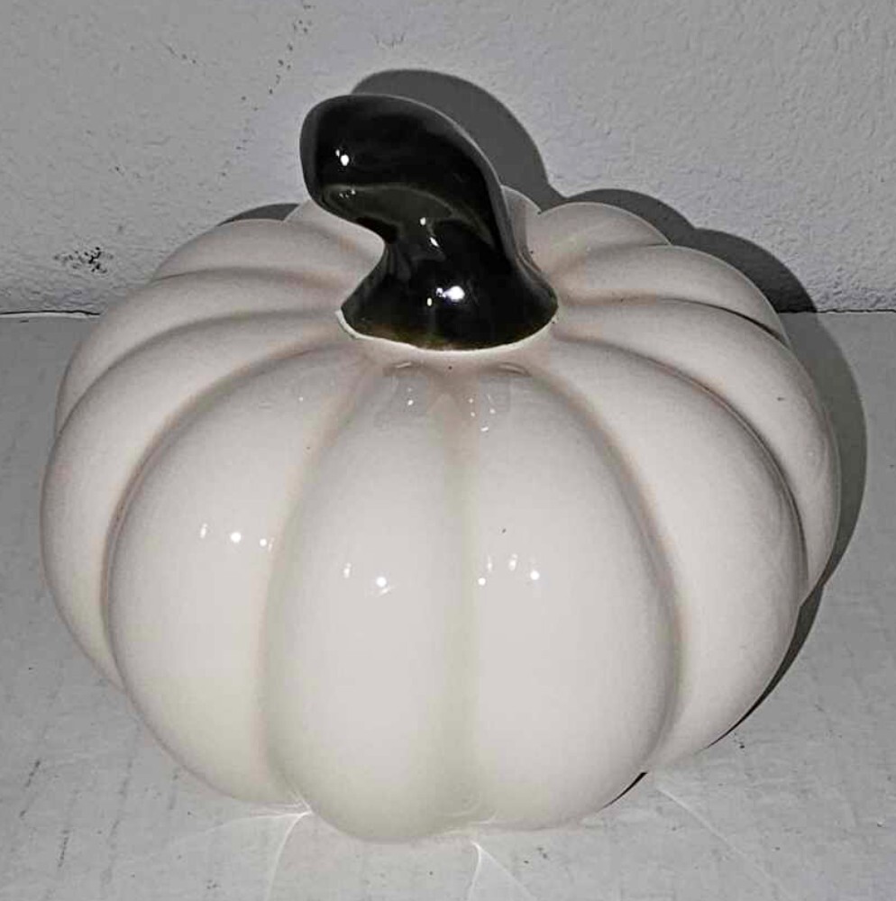 White/Cream Colored Ceramic Pumpkin 5″ x 4.5″ Glossy Med-Size Hobby Lobby New