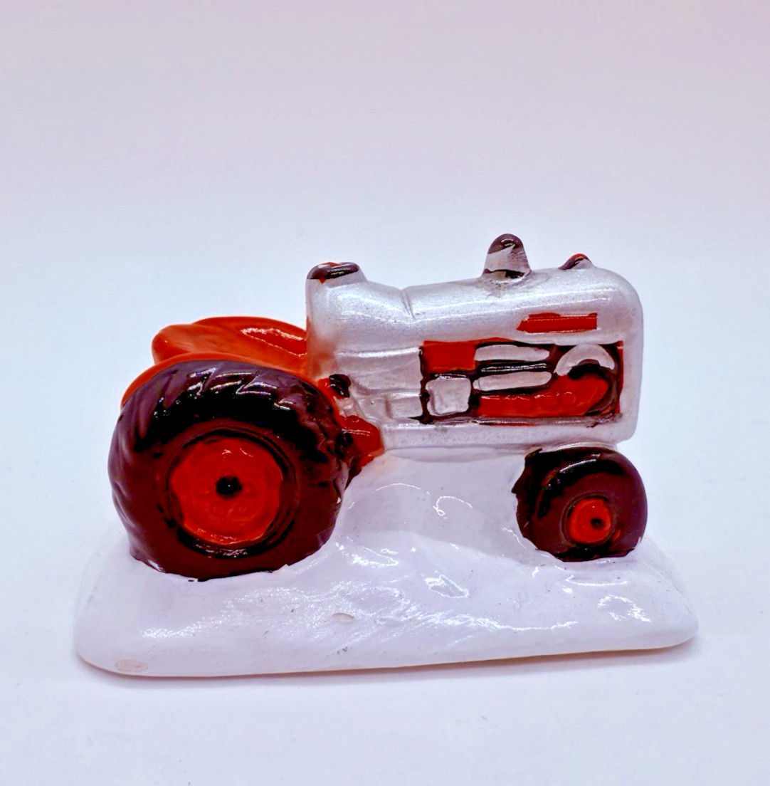 Red Tractor Christmas Village Accessory Farm Miniature Train Set Scene Decor