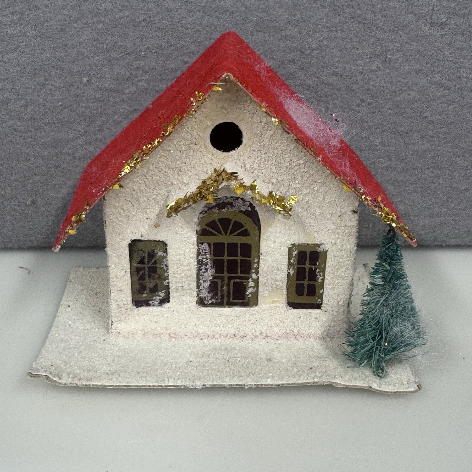 Vintage lot of 4 Putz Christmas Houses Cardboard Made in Taiwan Red Roof