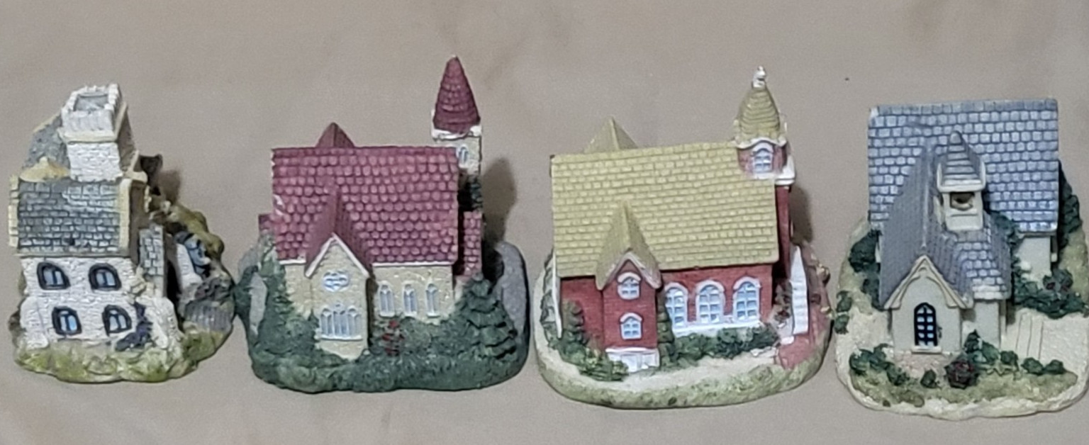 Set of 4 (Four) Miniature Churches International Resourcing Services 1992 &1995