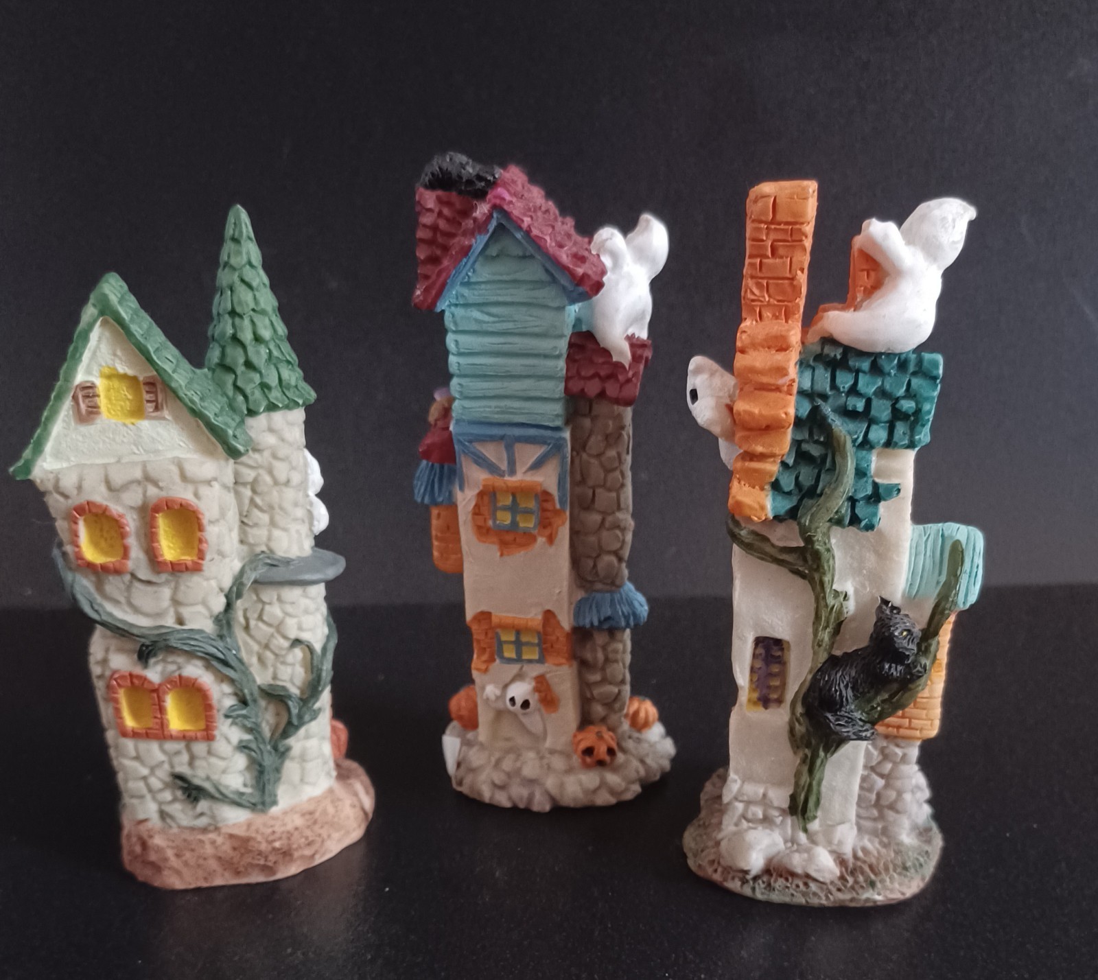 Set Of 3 Vintage Halloween Village Houses slim Accessories Halloween Decor
