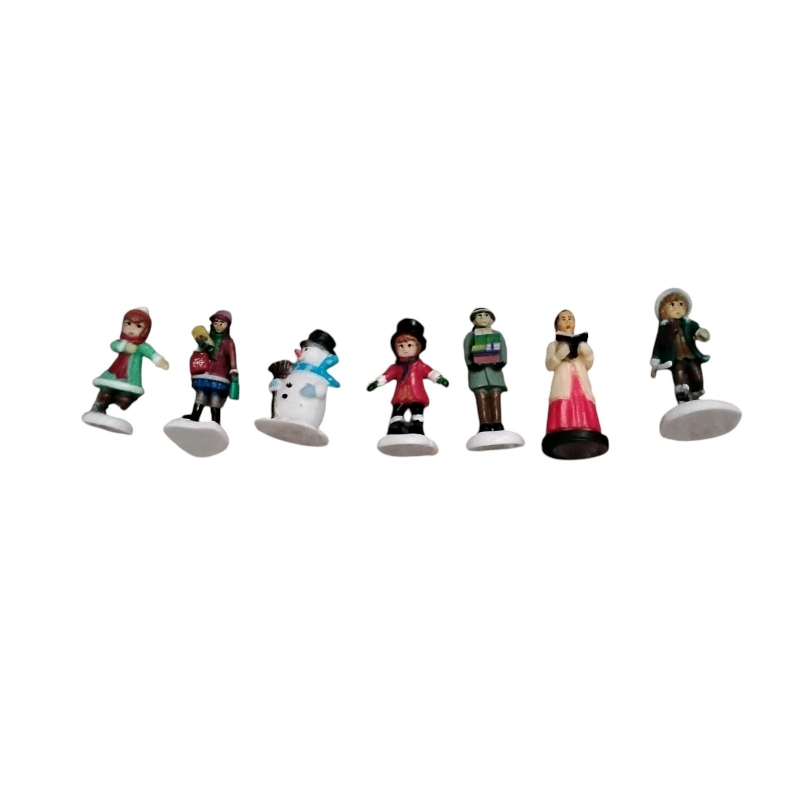 Lot of 7 Miniature Christmas Village Figurines Snowman Carolers People Resin