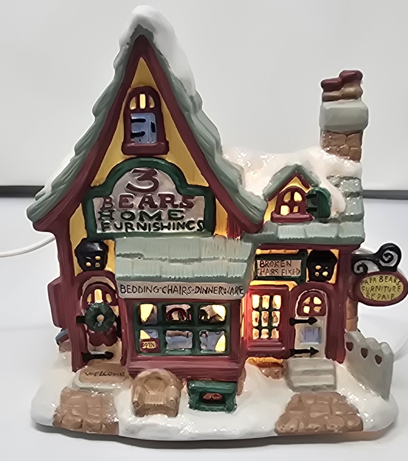 Vintage Christmas Valley 3 Bears Furniture Shop Village Porcelain Lighted House