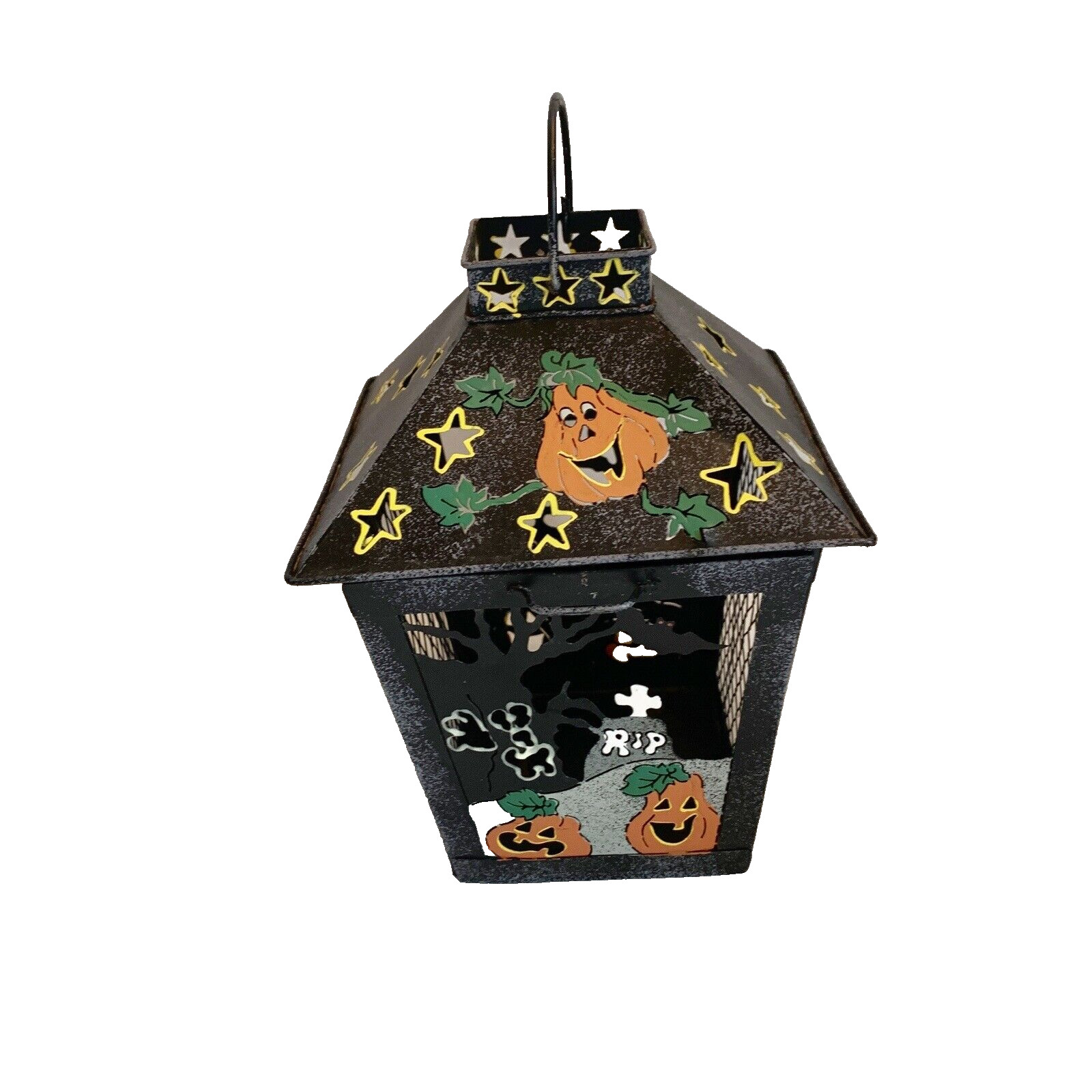 Spooky Hollow Halloween Ghost Lantern Metal Vintage 1998 Votive holder 7 Inch