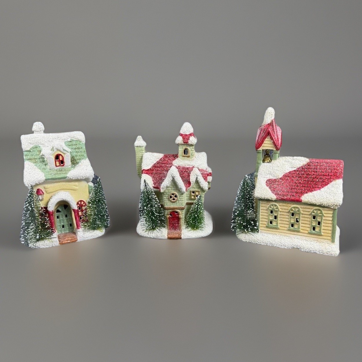 VTG Christmas Village Houses Set of 3 Decorative Snow Houses No Lights Indoor