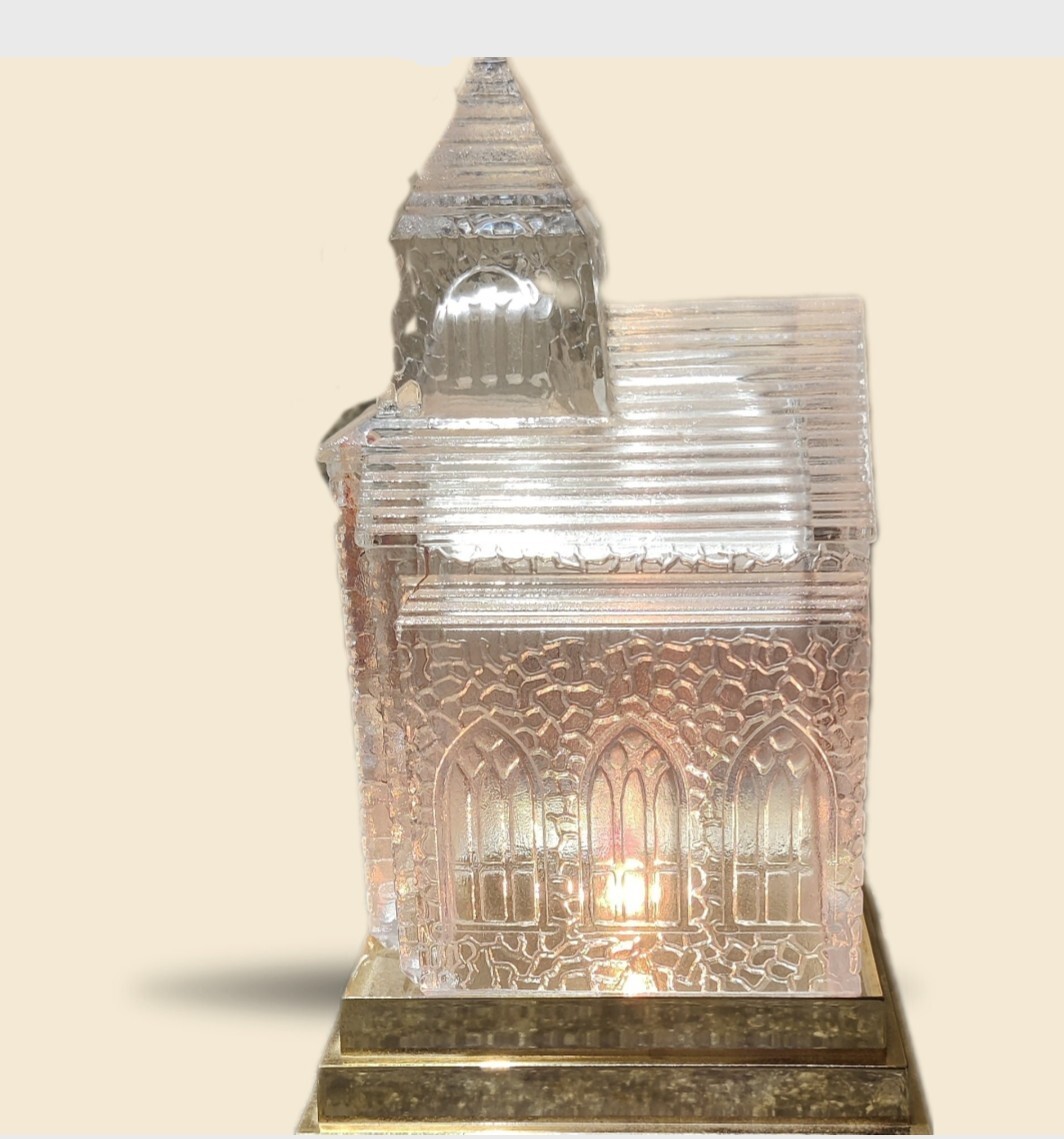Vintage Avon Crystal Church On Lighted Pedestal