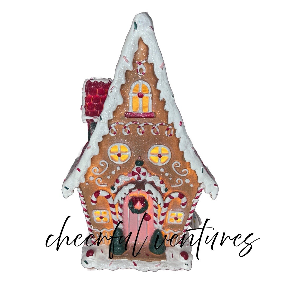 A-Frame LED Glitter Resin Christmas Gingerbread House, 14″ H