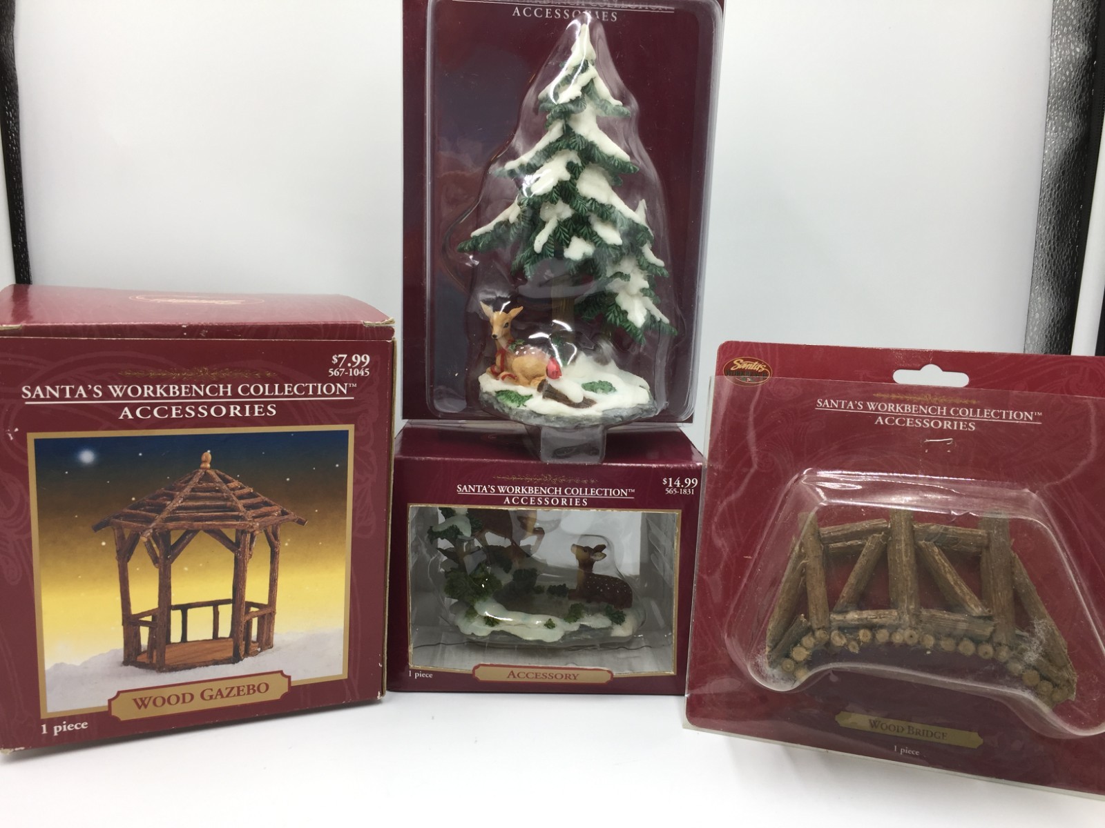 Lot of 4 SANTA’S WORKBENCH Christmas Village,Accessories,Deer,Gazebo,Bridge