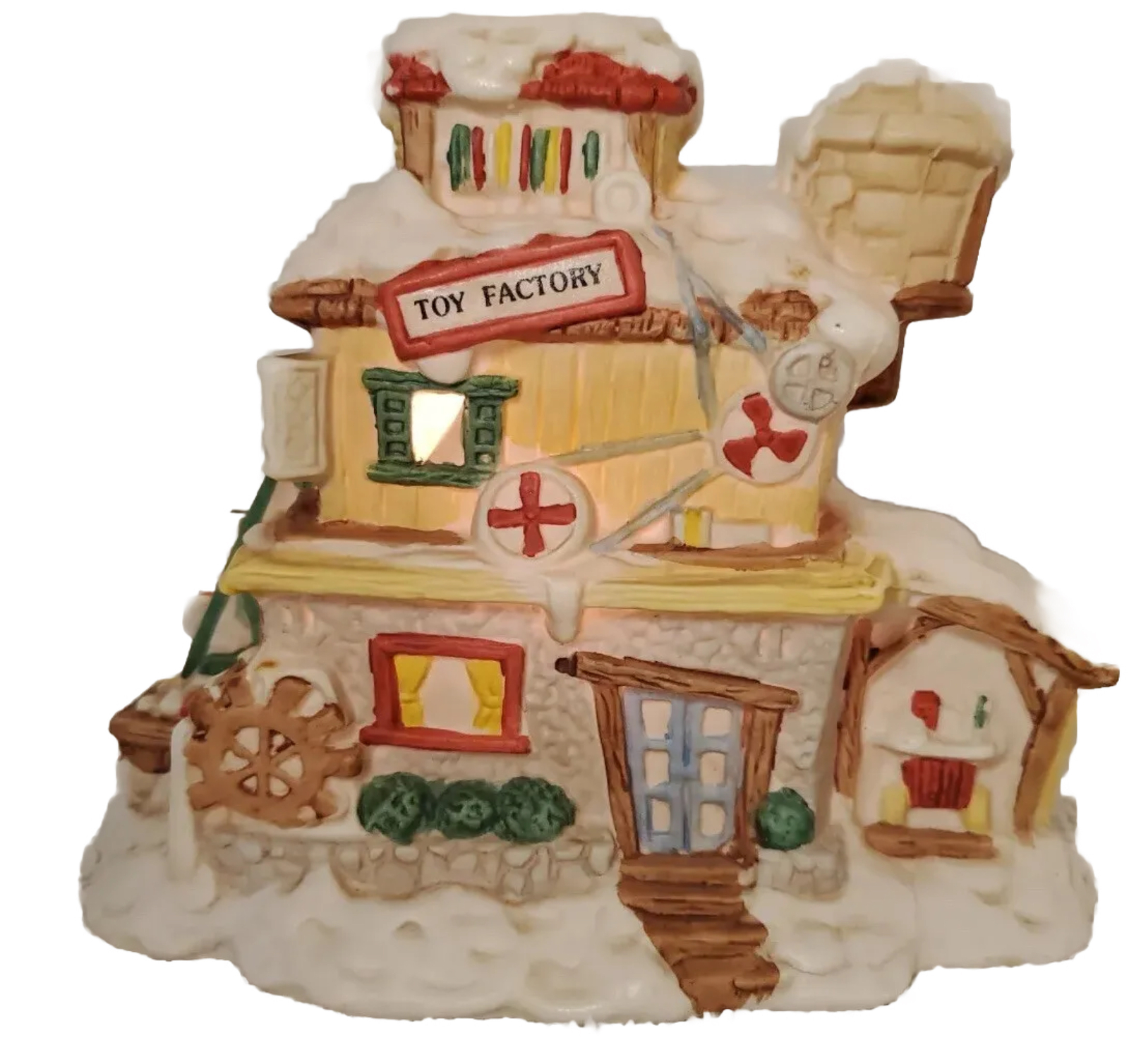 Vtg 1992 Handpainted Illuminated Toy Factory Christmas Village Scene House 7X6In