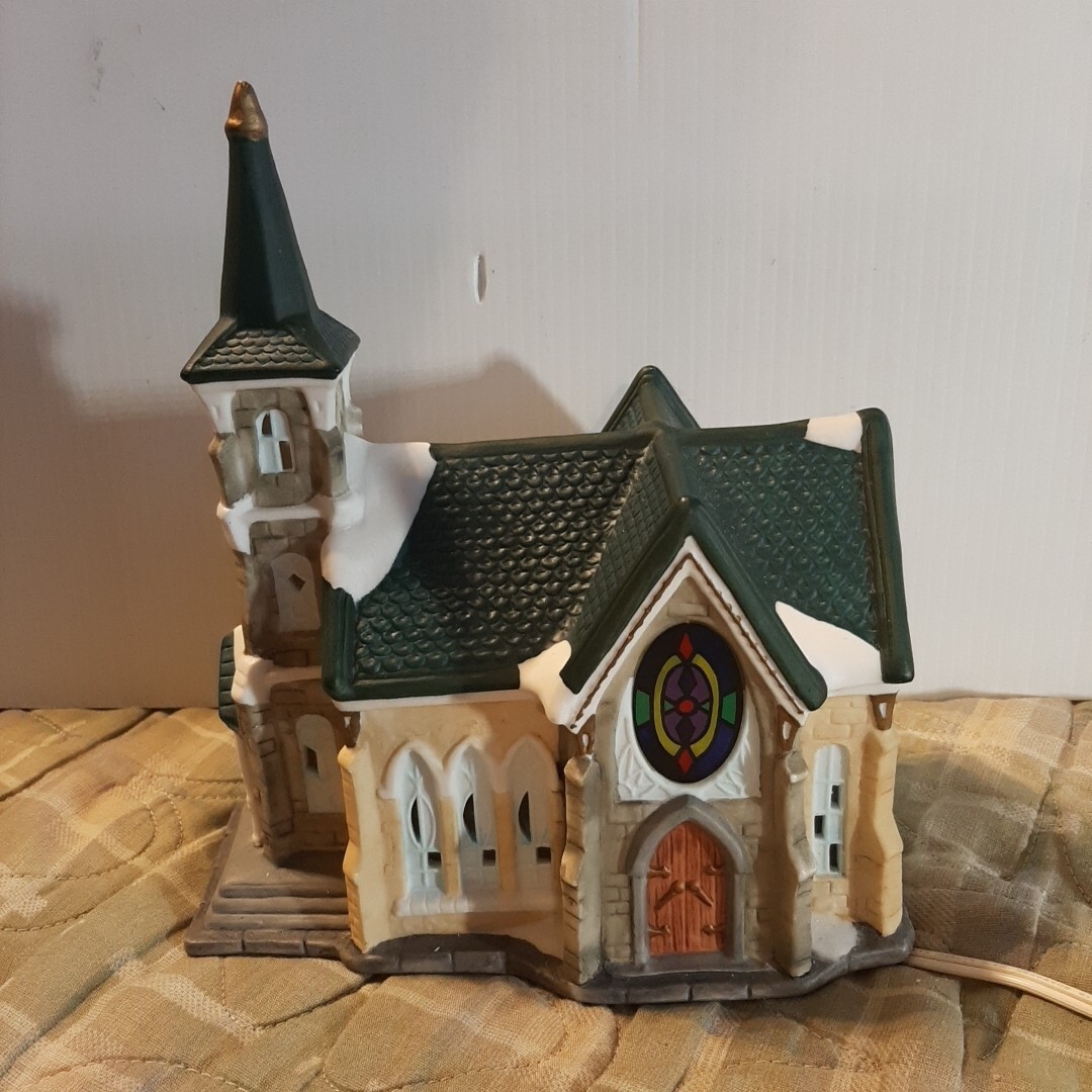 Galleria, Inc Hand Painted Fine Porcelain Collectable Church Lighted Christmas
