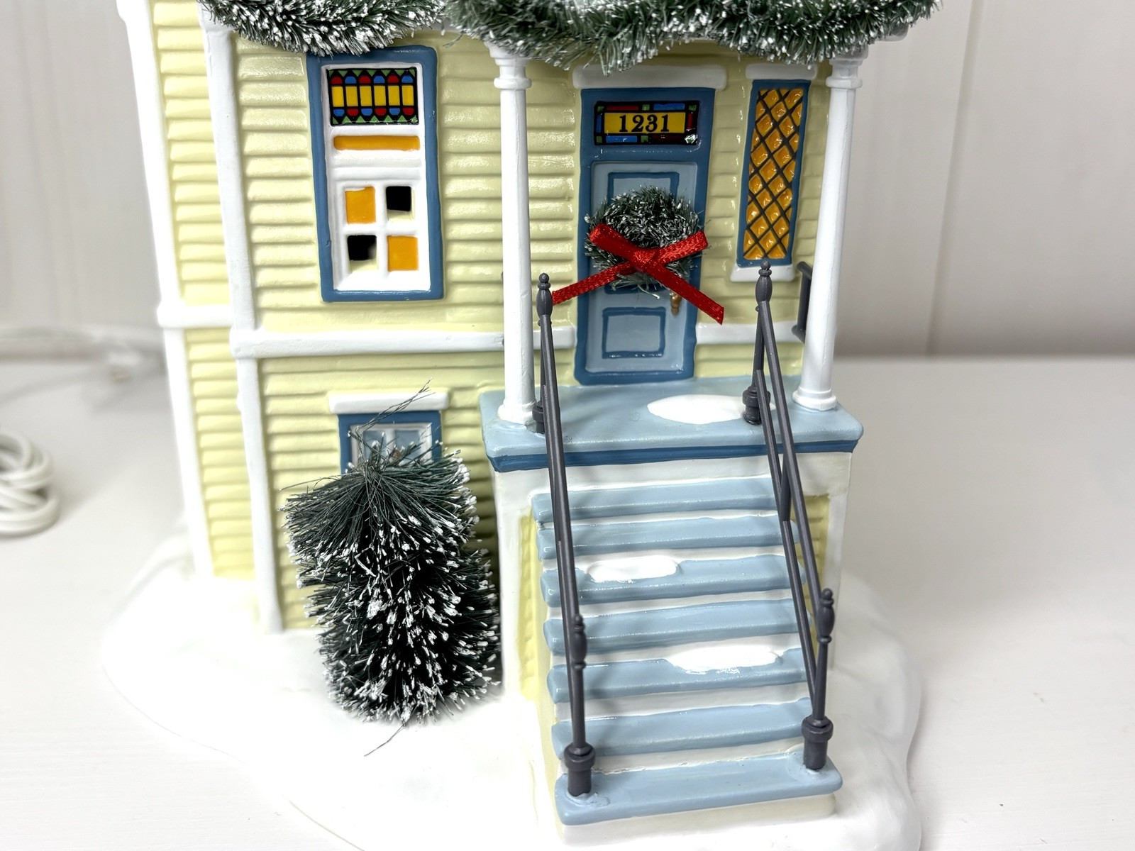 Department 56 Snow Village 1231 Dunn Street 2023 Lighted Yellow House 6011428