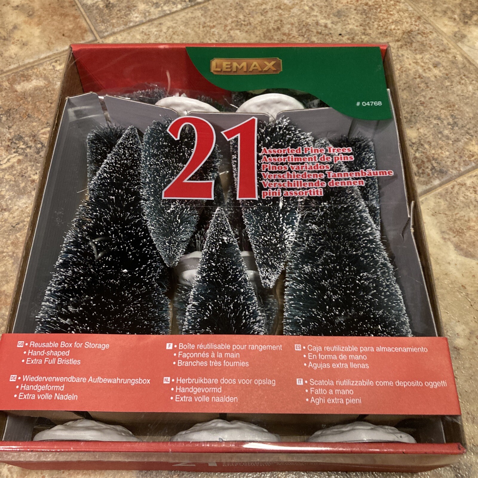 LEMAX Holiday Village 21 Piece Snowy Pine Trees Assorted Sizes-with Storage Box
