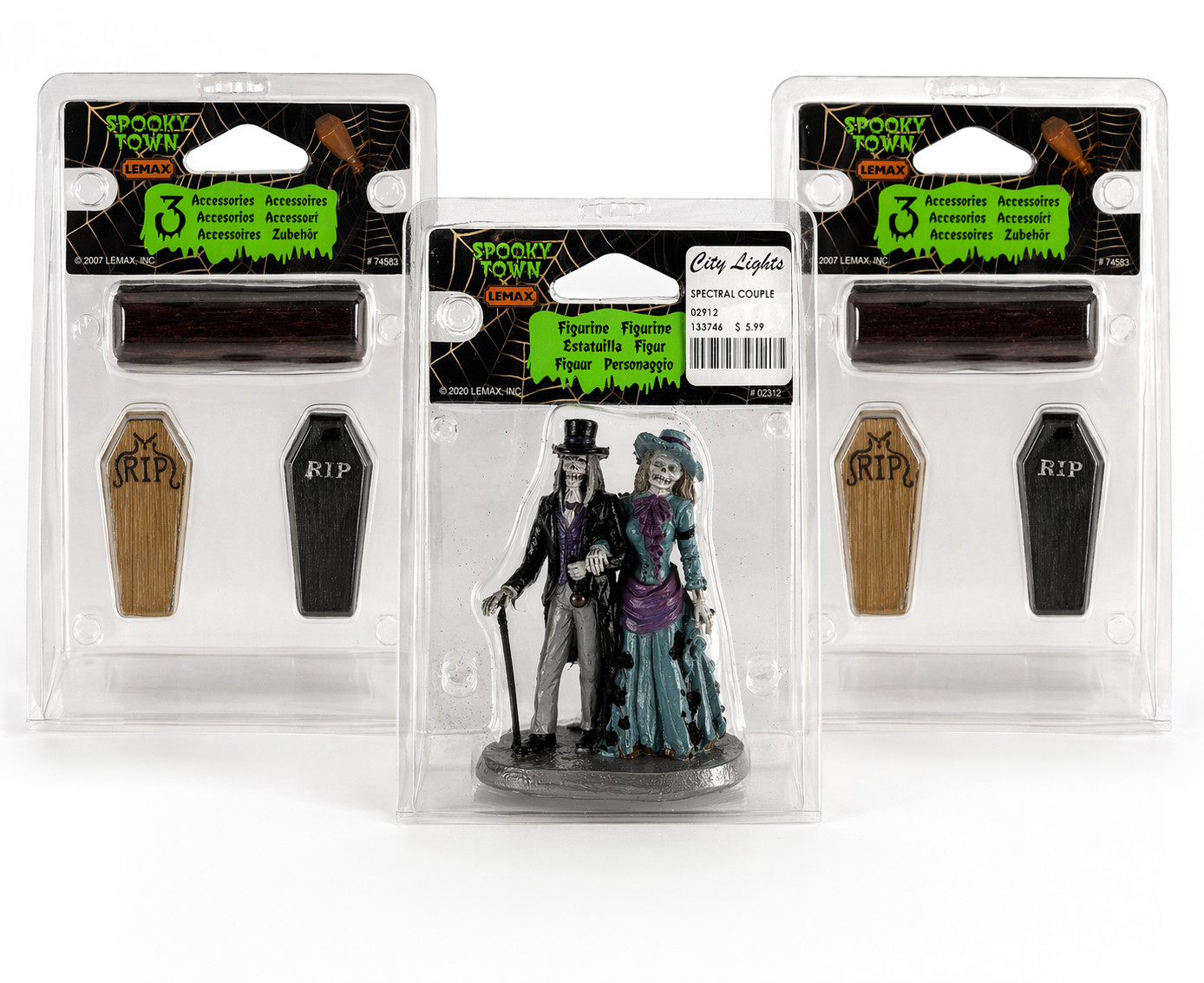 Lemax Spooky Town Spectral Couple Coffin Lot 3 Halloween NIP