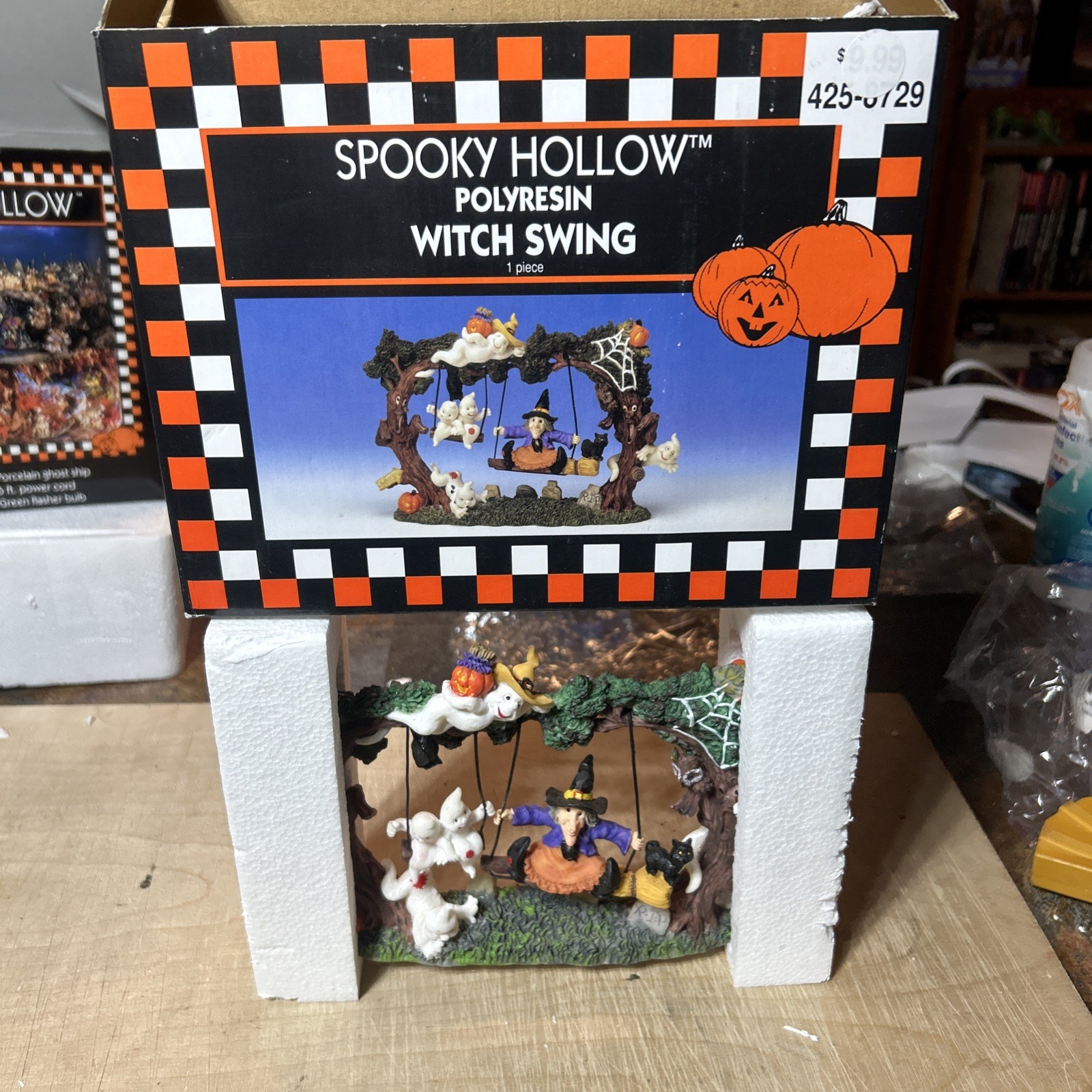 Spooky Hollow Halloween Village Witch Swing Ghosts Pumpkin Decor ~ 1998 w/Box