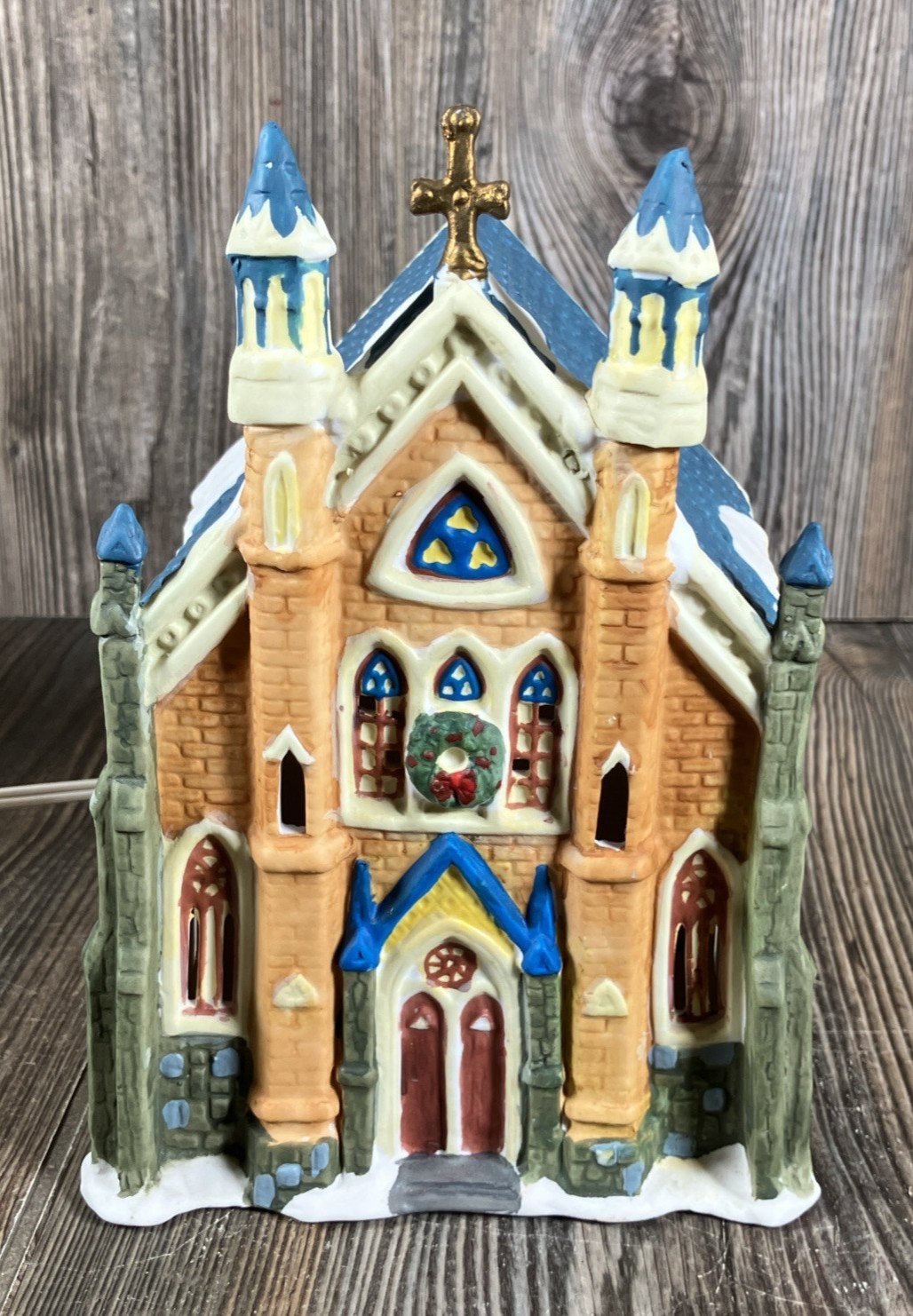 Holiday Treasures Lighted Cathedral Vintage 1980s w/Box Village Christmas Church