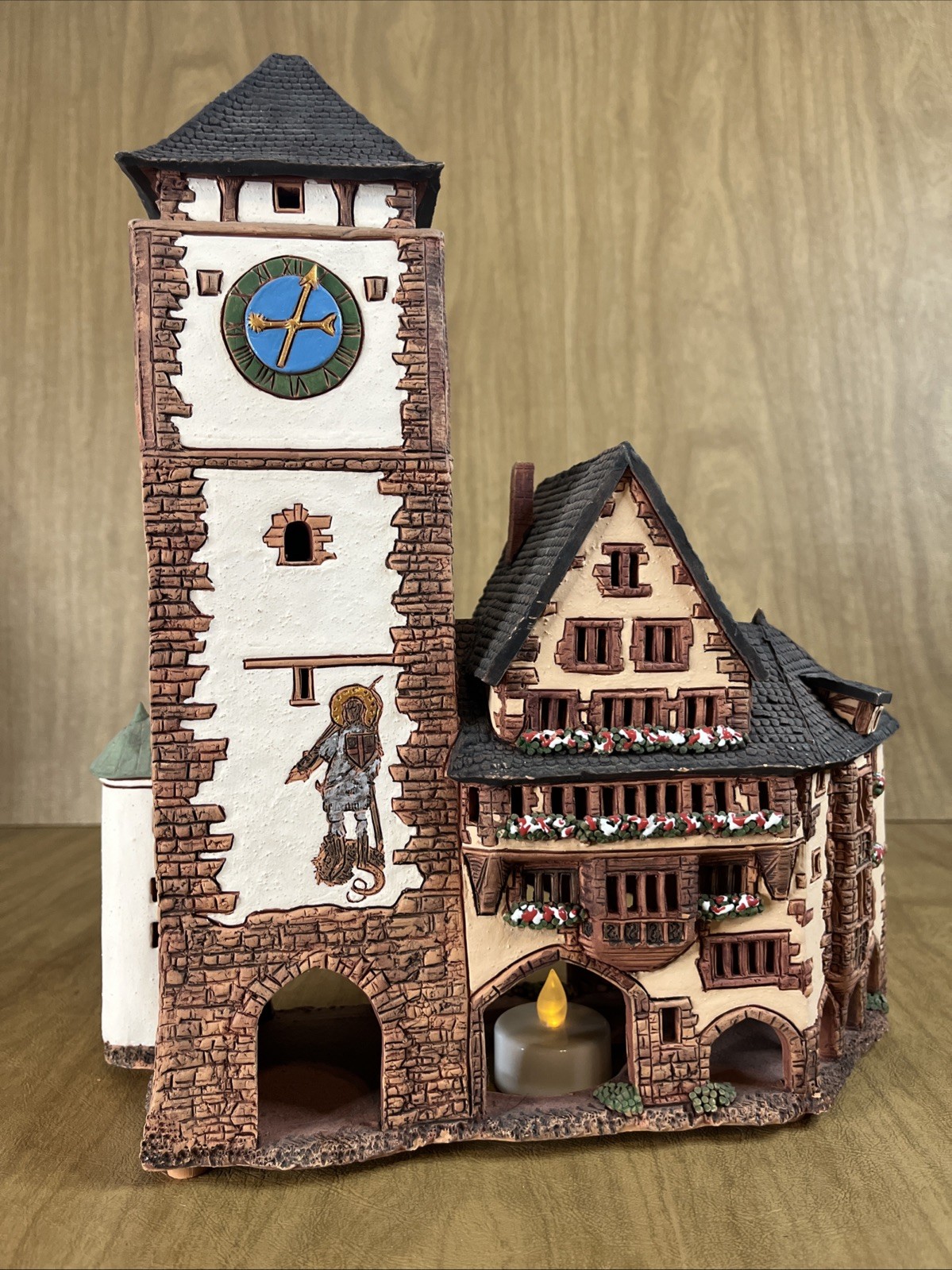 Ceramic Miniature Clay House Candle Holder Village Town Handmade Lithuania