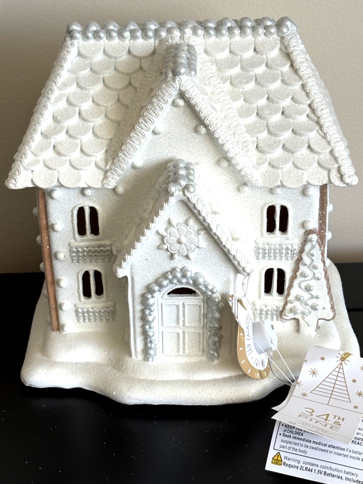 NWT 34th & Pine White Glittered Victorian Gingerbread House with LED Lights