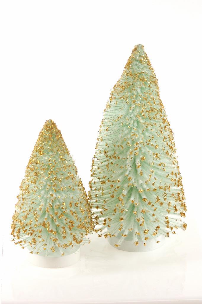 Cody Foster 7.5″ White Light Green Christmas Village Tree Gold Tips-Set of 2