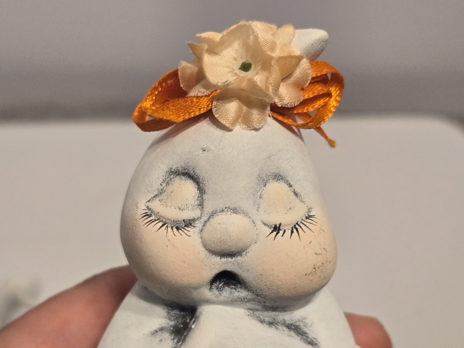 VTG Ceramic Summerween Ghost Figurines Decor Cute Shelf Sitters Orange Flower