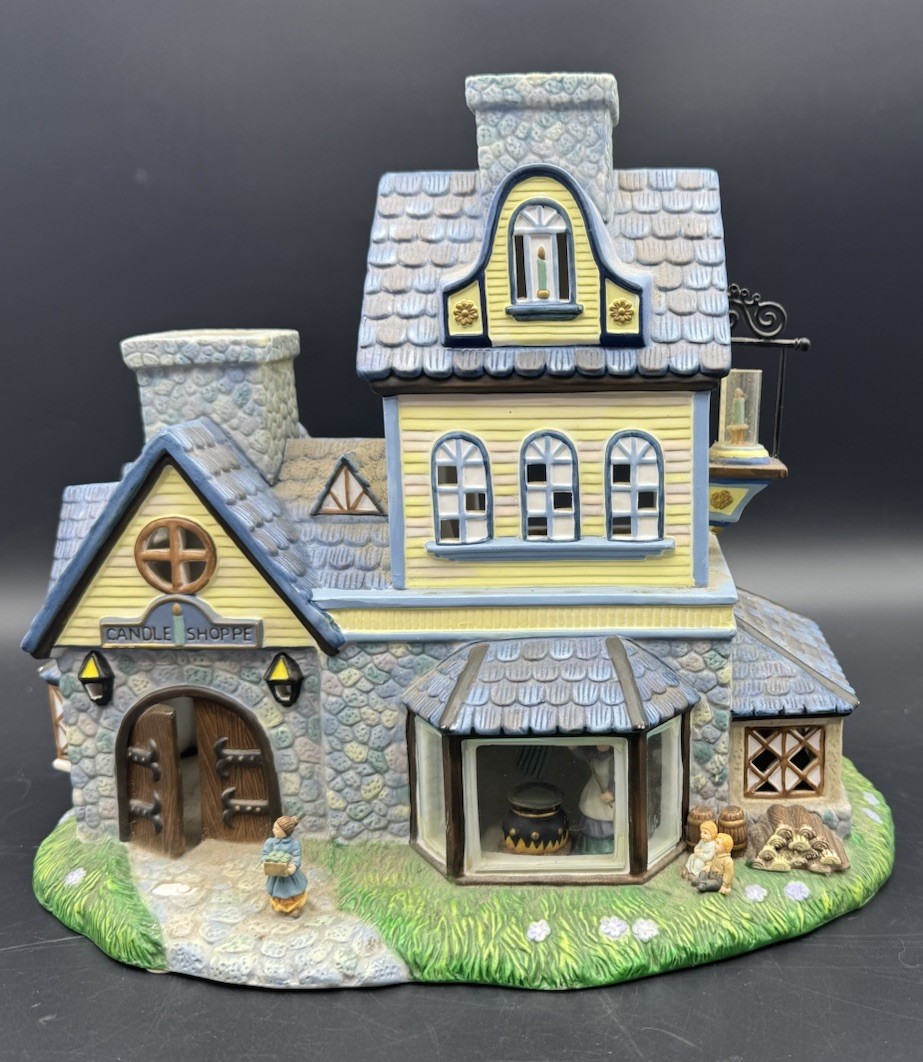 PartyLite Olde World Village “Candle Shoppe” Ceramic Village House Figurine