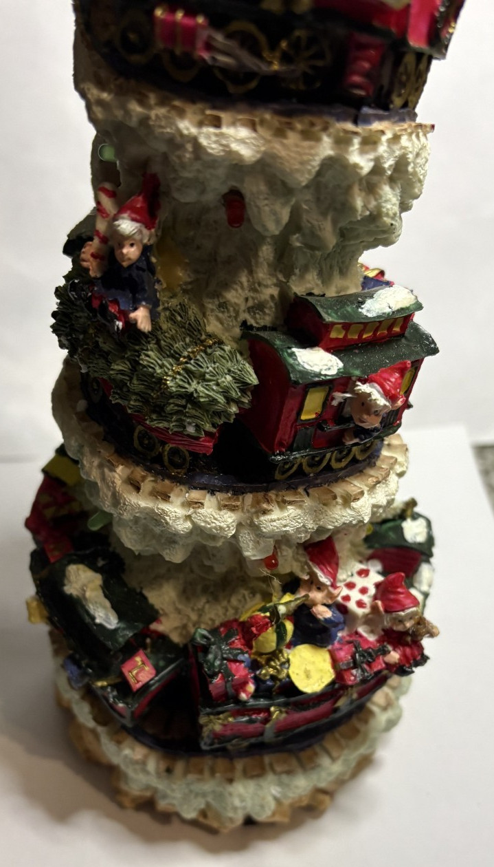 Vtg Christmas Train Totem Pole Lighted Musical Xmas Decor Elf Santa