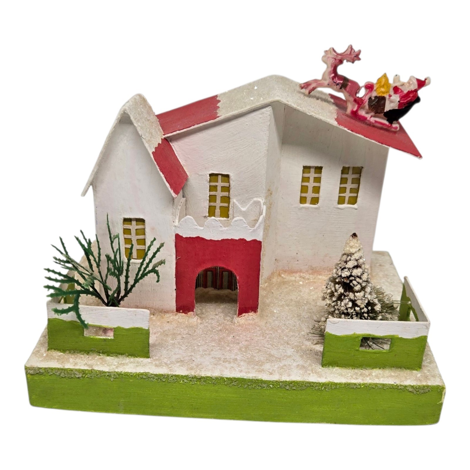 Vintage Christmas Village Paper Cardboard Putz House Large Coconut 1930’s