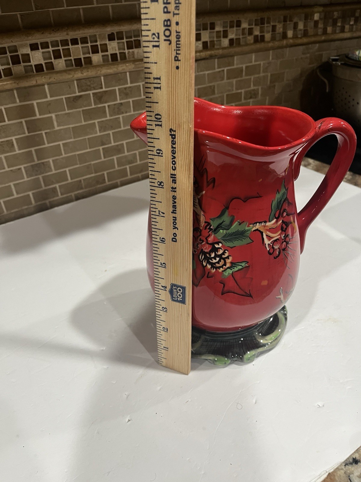 Tracy Porter Winter Collection Ceramics LARGE Pitcher Red Hand Painted Leaves