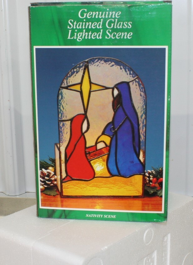 Vintage Holiday Creations 1995 Genuine Stained Glass Lighted Nativity Scene NOS*