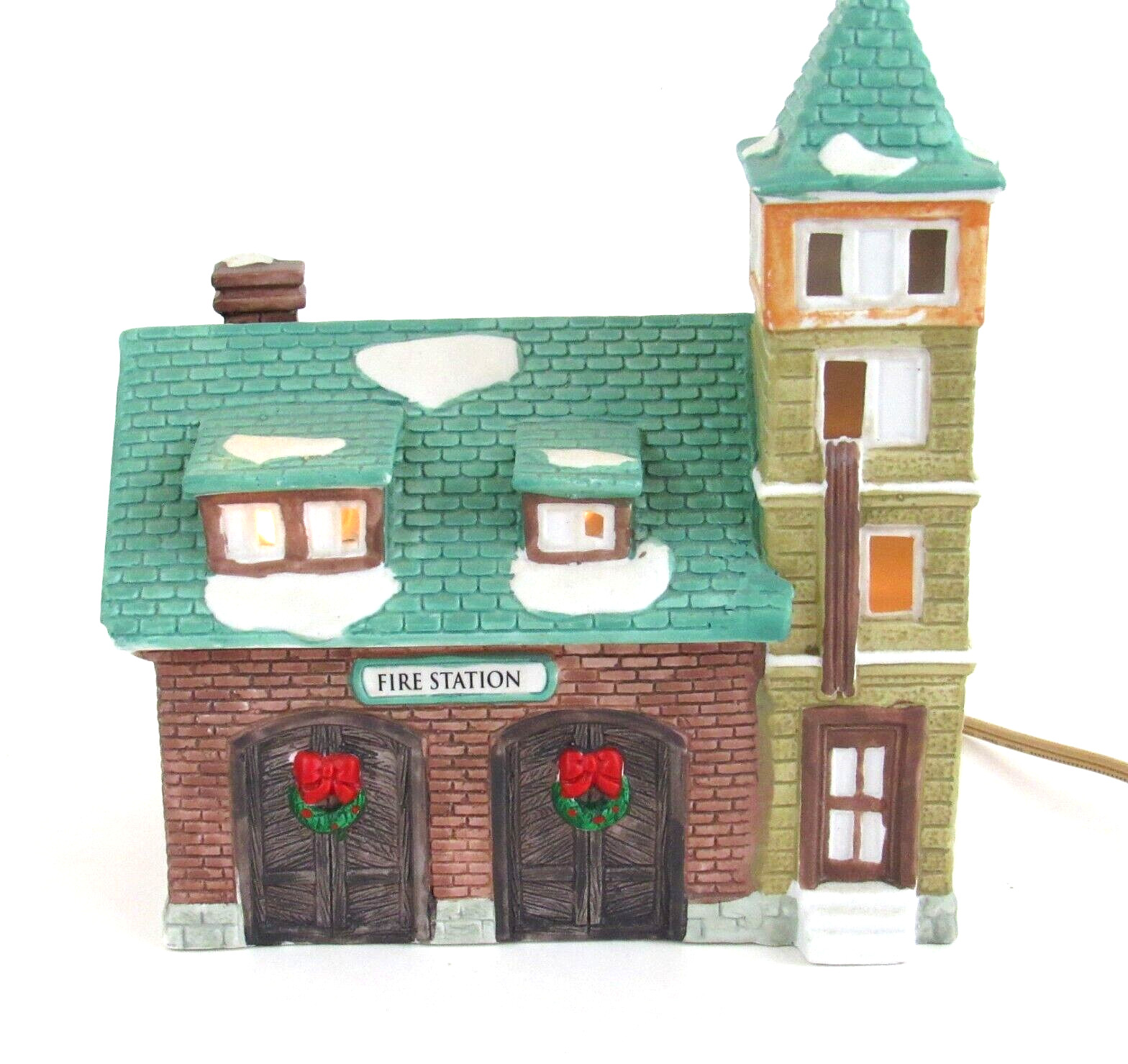 Dickens Collectables Porcelain Hand Painted Fire Station Lighted House Vtg. 1992