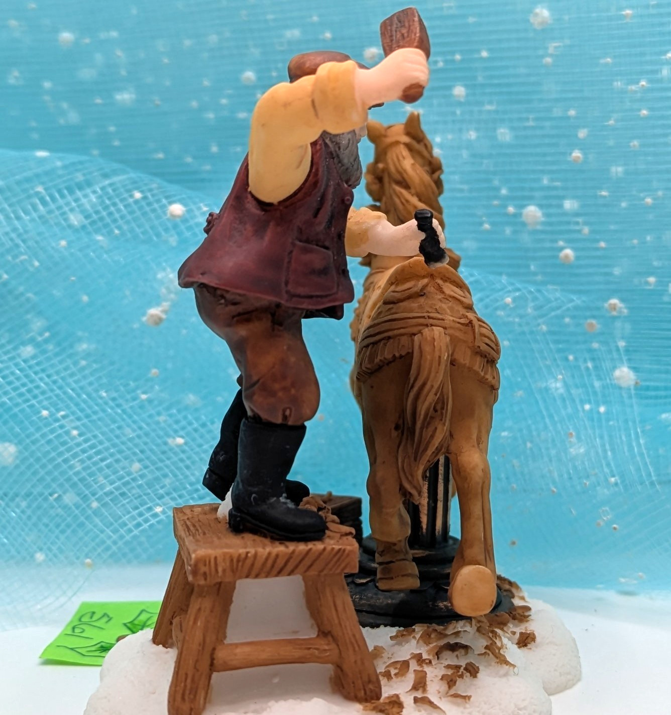 O’Well wood carver carousel horse Christmas Village Figurine partial pkg. INV561