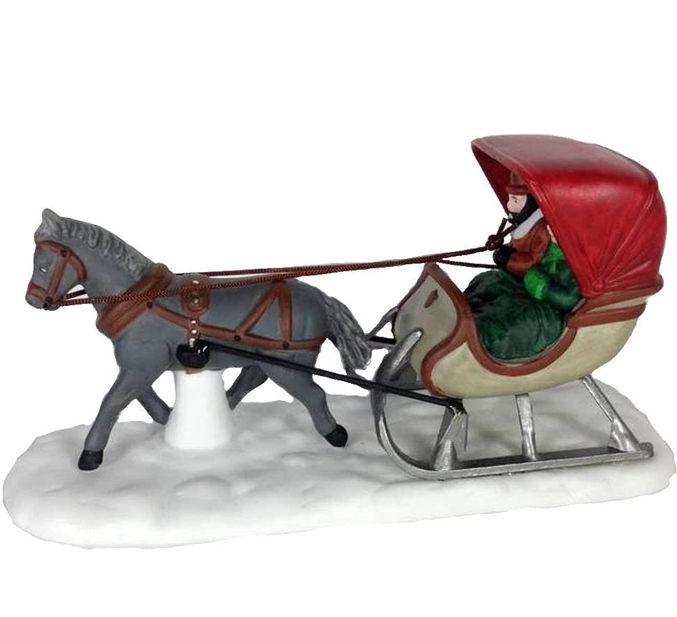 ONE HORSE OPEN SLEIGH 59820 DEPT 56 RETIRED HERITAGE VILLAGE