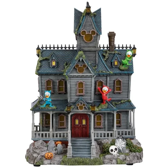 12-pc Set Disney Halloween Village Illuminated Timer Haunting Music + Batteries