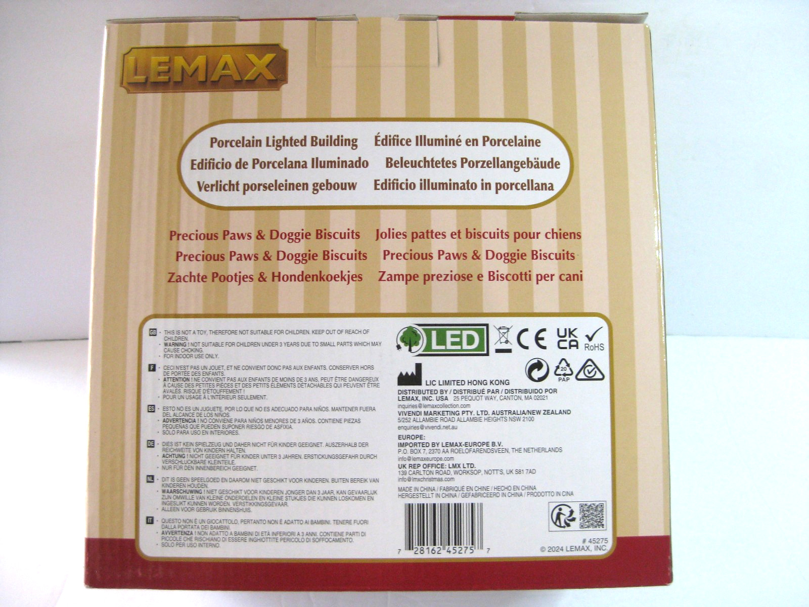 LEMAX #45275 PRECIOUS PAWS & DOGGIE BISCUITS LIGHTED BUILDING NEW IN BOX